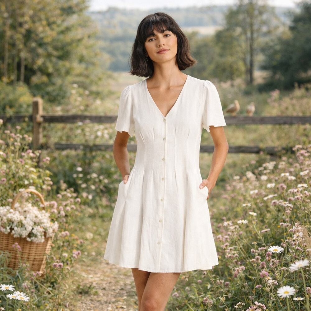 Universal Thread Linen Button White Mini Dress Xs… - image 1